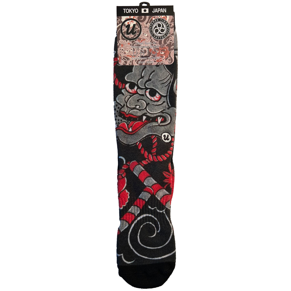 Hannya de Horihiro Mitomo - Tatuaje de las tres mareas Irezumi Calcetines