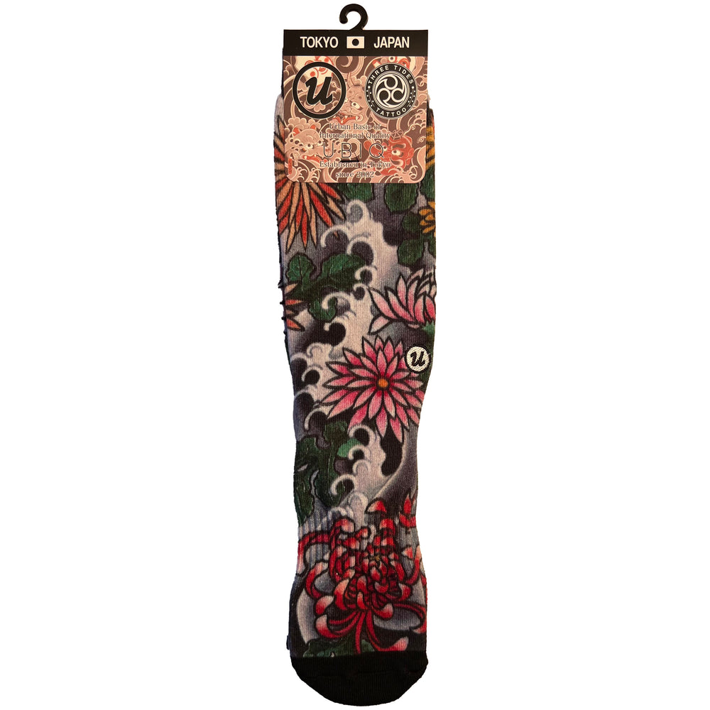 Kiku - Calcetines Irezumi con tatuajes de tres mareas