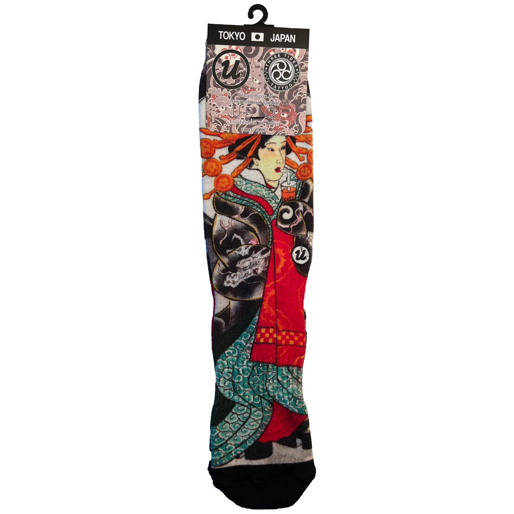 Dragon Kimono Girl by Horihiro Mitomo - Three Tides Tattoo Irezumi Socks