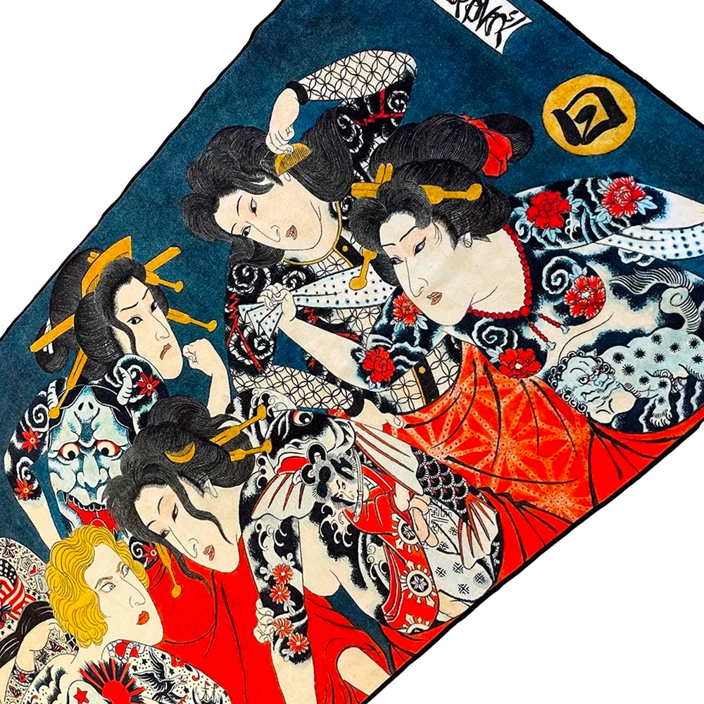 Toalha de banho Horihiro Mitomo 6 - Toalha de banho Irezumi com tatuagem de três marés