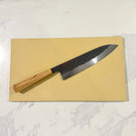 Isamitsu Gyuto Shirogami #1 210mm sanmai stainless clad double beveled zelkova handle