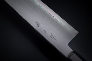 Cuchillo Naohito Myojin SG2 Kasumi Gyuto con mango Parker Asahi